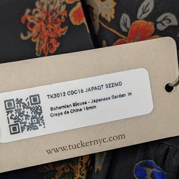 Tucker Bohemian Blouse Japanese Garden in Crepe de Chine Black Silk Floral - Picture 4 of 10